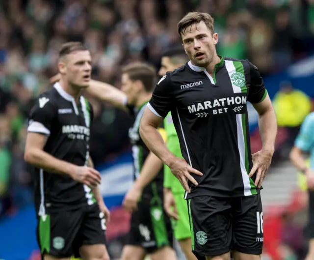 Hibs left-back Lewis Stevenson is left disappointed against Celtic