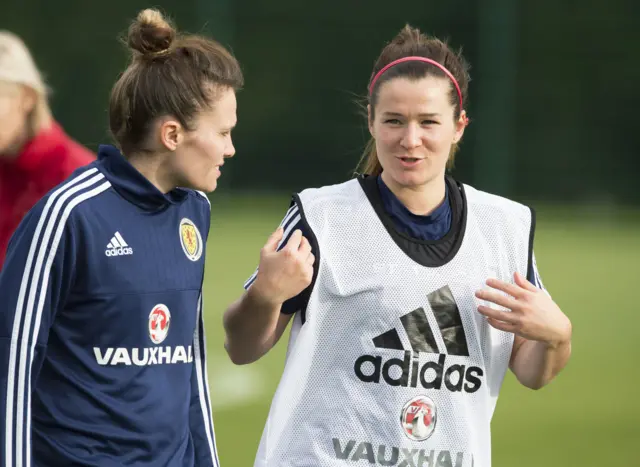 Scotland midfielder Emma Mitchell (right)