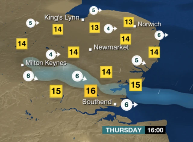 East of England weather map