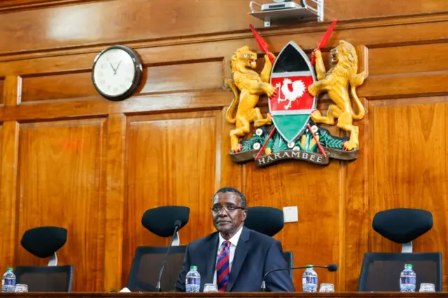 Chief Justice David Maraga looks on during his announcement that the Supreme Court could not make a rulling on a case filed by activists to postpone the 26 October repeat presidential election due to lack of quorum