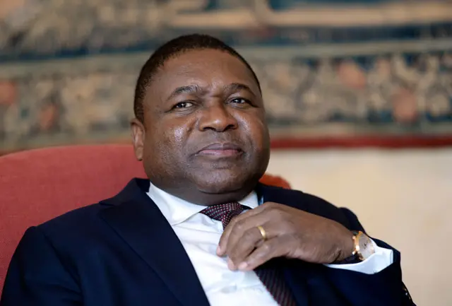 The President of Mozambique Felipe Jacinto Nyusi (L) is pictured during a meeting with the King of Belgium at the Royal Palace of Brussels, on April 21, 2016