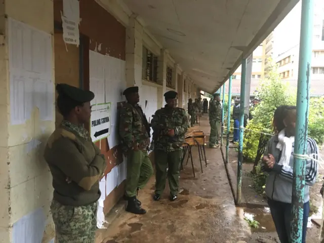 Security officers at a polling station in Nairobi, Kenya