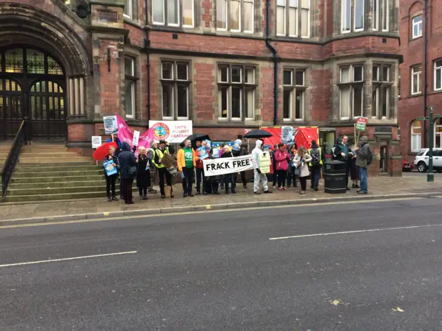 Anti-fracking protesters outside York Magistrates