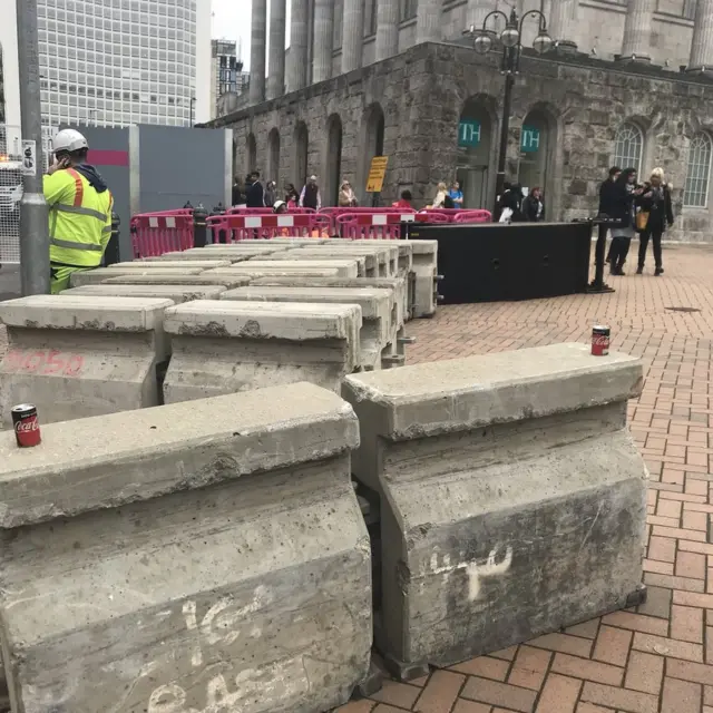 Concrete barriers in Birmingham city centre ahead of the Christmas markets in 2017