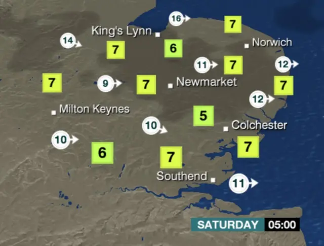 Weather graphic for Saturday 05:00