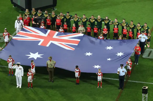 Australian team sing national anthem