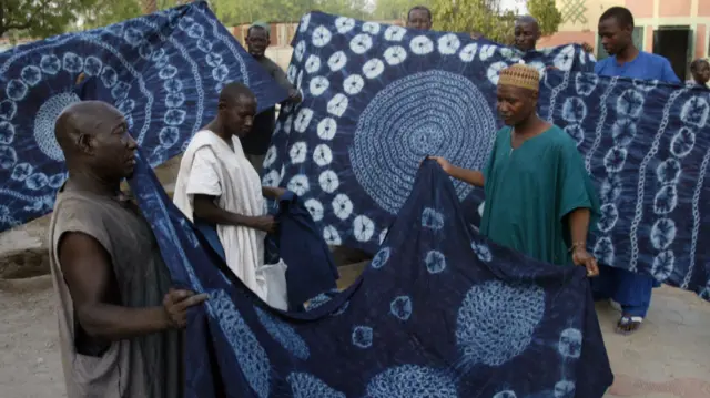 Cloth exhibits at the famous dyeing pits in the Nigerian city of Kano