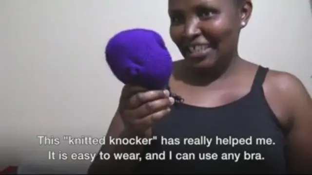 A woman talks about why she like using the knitted knockers