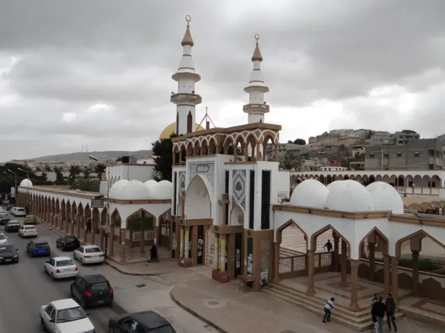 A picture taken on February 21, 2016 shows the Sahaba Mosque in the eastern coastal Libyan city of Derna.