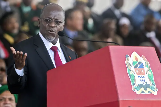 John Magufuli delivers a speech during the swearing in ceremony in Dar es Salaam, on November 5, 2015