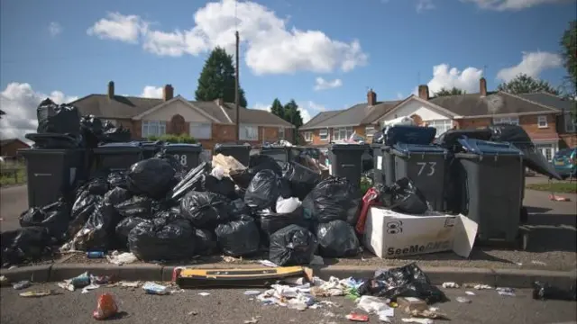 Rubbish piled high in Birmingham during the strike action