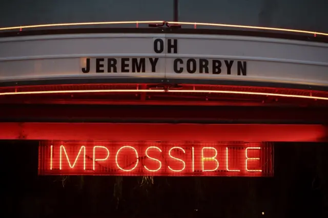 An "Oh Jeremy Corbyn" slogan over the door of a pub in Manchester city centre on the first day of the Conservative Party conference