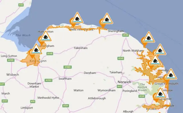 Environment Agency map showing flood alerts