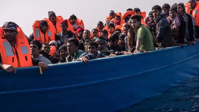 Migrants on a boat near Sabratha - 2017