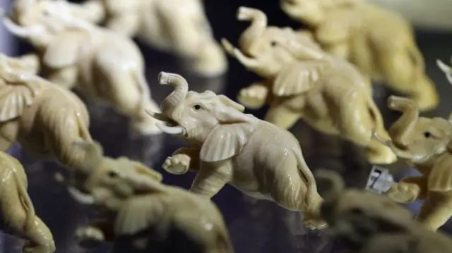 Elephants ornaments carved from ivory