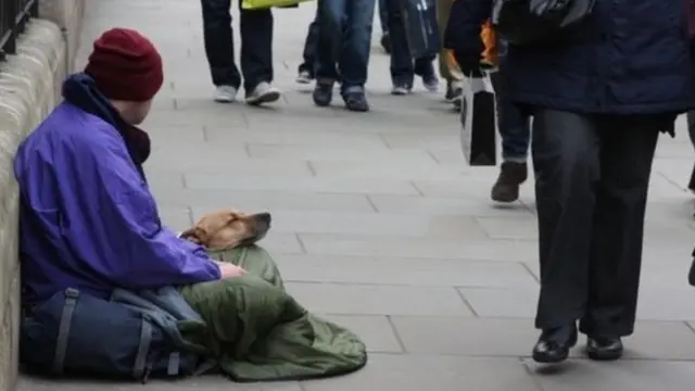 Homeless man and dog