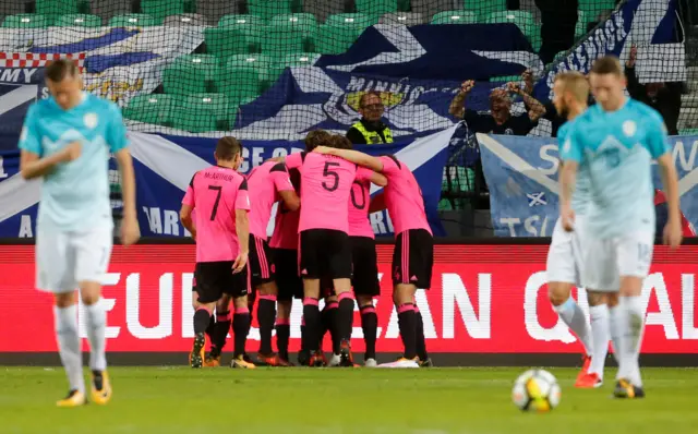 Scotland celebrate Leigh Griffiths' strike