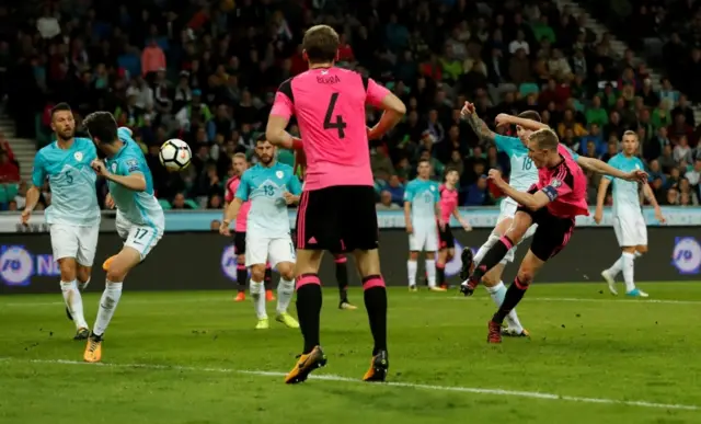 Darren Fletcher volleys over a good chance for Scotland