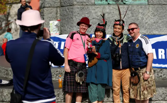 Scotland supporters pose for a picture