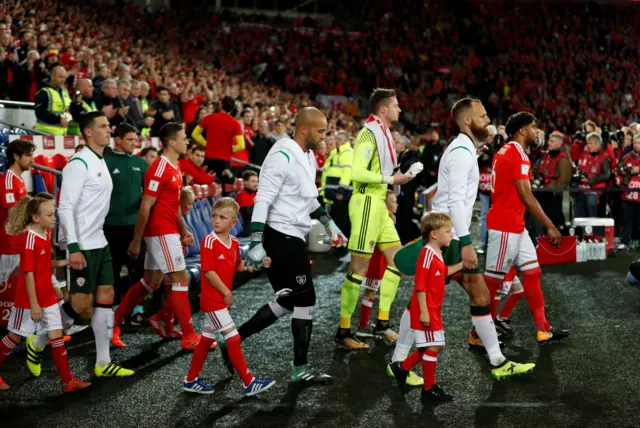 Wales and Republic of Ireland players walk out