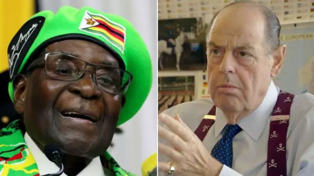 Robert Mugabe (L) and Sir Nicholas Soames