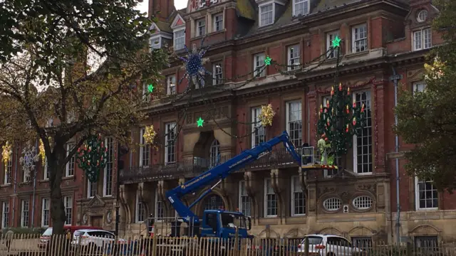 Christmas decorations going up in Leicester