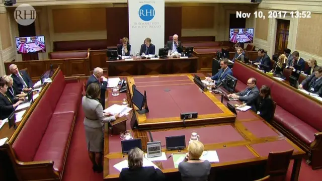 Wide shot of the inquiry session in the senate chamber