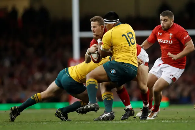 Wales' Hallam Amos in action