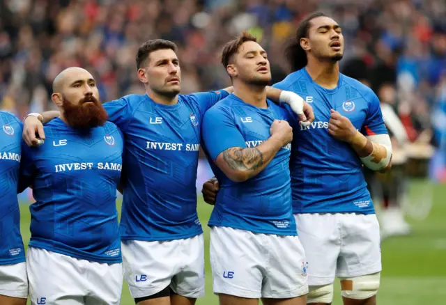 Samoan team sing their national anthem