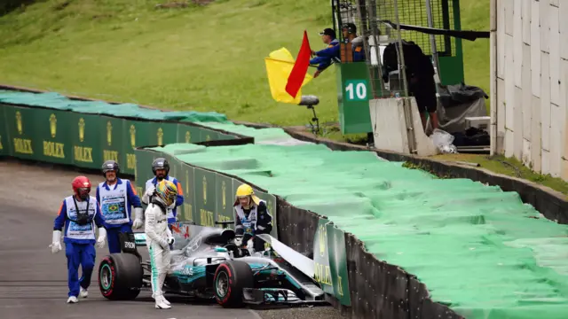 Lewis Hamilton crashes during Brazilian Grand Prix qualifying