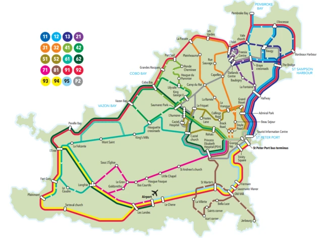 Guernsey 2018 bus route map
