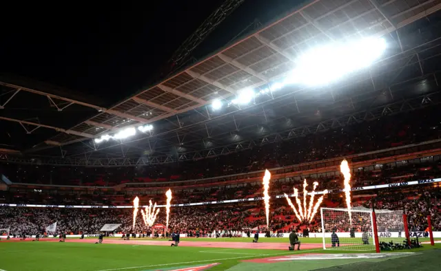 The teams come out at Wembley