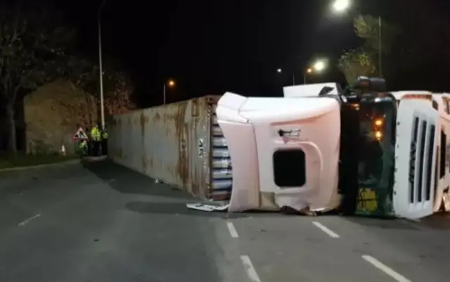 Overturned lorry