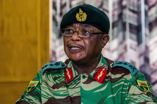 Zimbabwe Army General Constantino Chiwenga Commander of the Zimbabwe Defence Forces addresses a media conference held at the Zimbabwean Army Headquarters on November 13, 2017 in Harare.