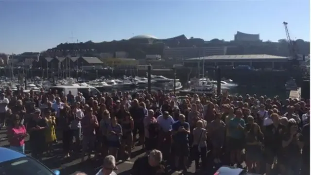 Hundreds of people protest against the sacking of coxswain Andy Hibbs back in April