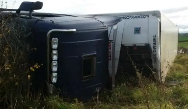 Overturned lorry