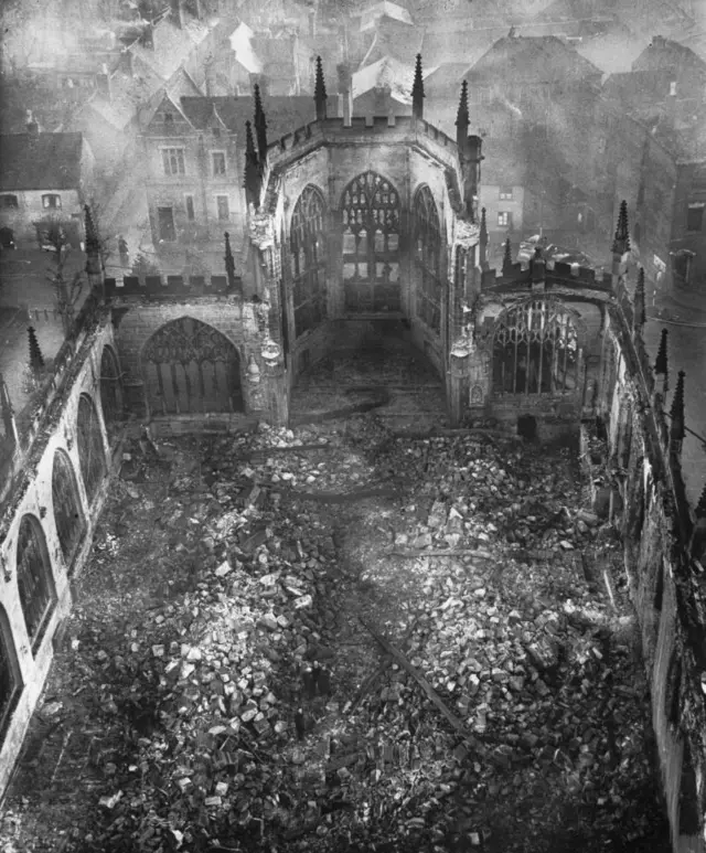 Coventry Cathedral after bombs