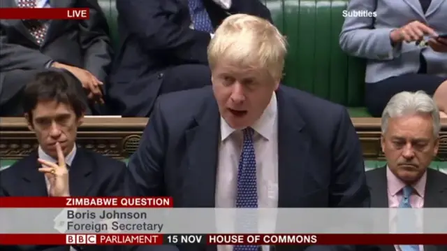 Boris Johnson speaks about events in Zimbabwe during Prime Minister Questions on Wednesday 15 November 2017