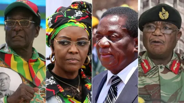 Robert Mugabe, Grace Mugabe, Emmerson Mnangagwa and armed forces chief Gen Constantino Chiwenga