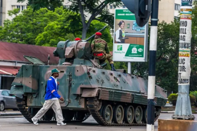 An armoured vehicle in Harare, Zimbabwe