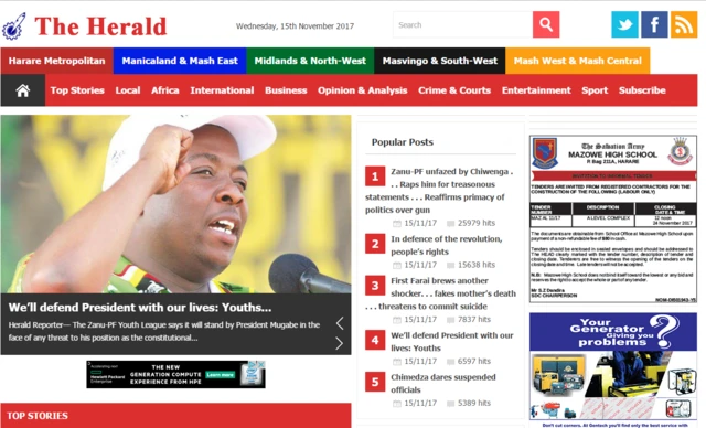 Screenshot of the Herald's news site