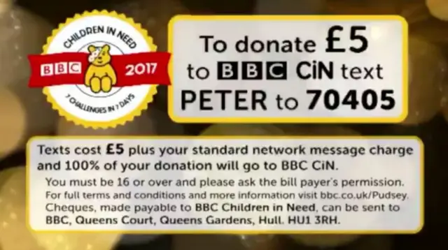 Children in Need Graphic with text numbers and terms and conditions.