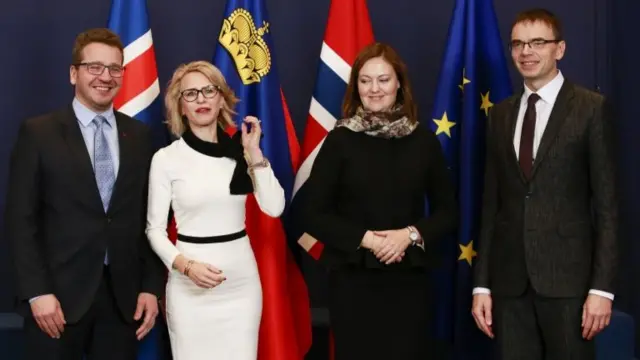 Ministers from EEA members Iceland, Lichtenstein and Norway meet with Estonian Foreign Minister Sven Mikser, representing the EU