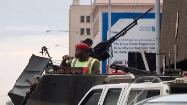 An armoured vehicle in Harare, Zimbabwe