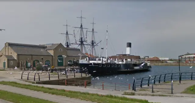 PSS Wingfield Castle docked at the National Museum of the Royal Navy.