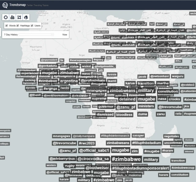 Trendsmap showing what is being discussed across Africa