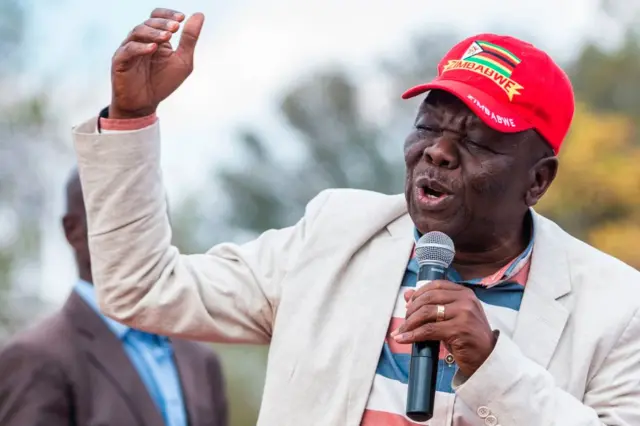 Zimbabwean opposition leader Morgan Tsvangirai of the Movement for Democratic Change (MDC) addresses supporters gathered at a rally to launch the opposition parties' coalition to fight Zimbabwe long-time ruler Robert Mugabe in 2018 elections on August 5, 2017 in Harare.