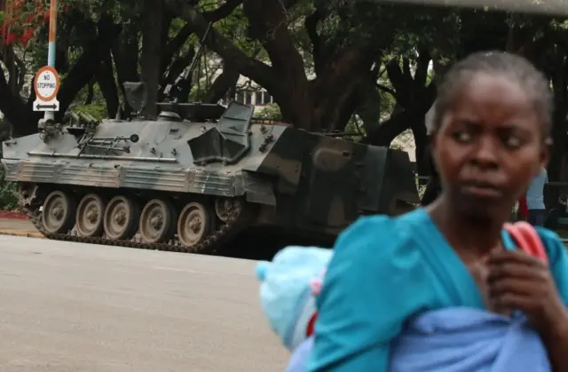 An armoured vehicle in Harare, Zimbabwe - 16 November 2017