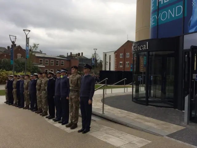 Troops outside the Allam Medical Building at Hull University.