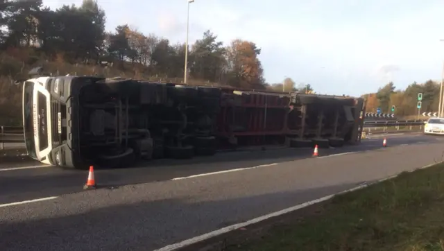 Lorry on its side